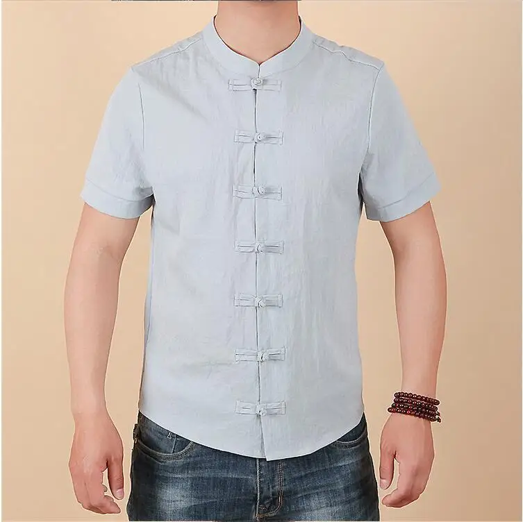 2019 Summer New Men Shirt Fashion Chinese style Linen Slim Fit Casual Short Sleeves Shirt Camisa Social Business Dress Shirts 32