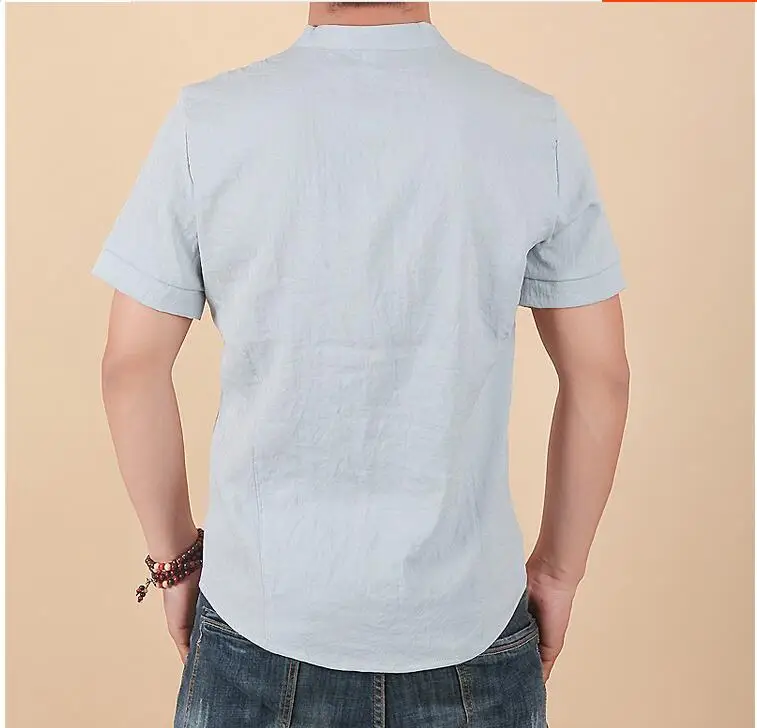 2019 Summer New Men Shirt Fashion Chinese style Linen Slim Fit Casual Short Sleeves Shirt Camisa Social Business Dress Shirts 33