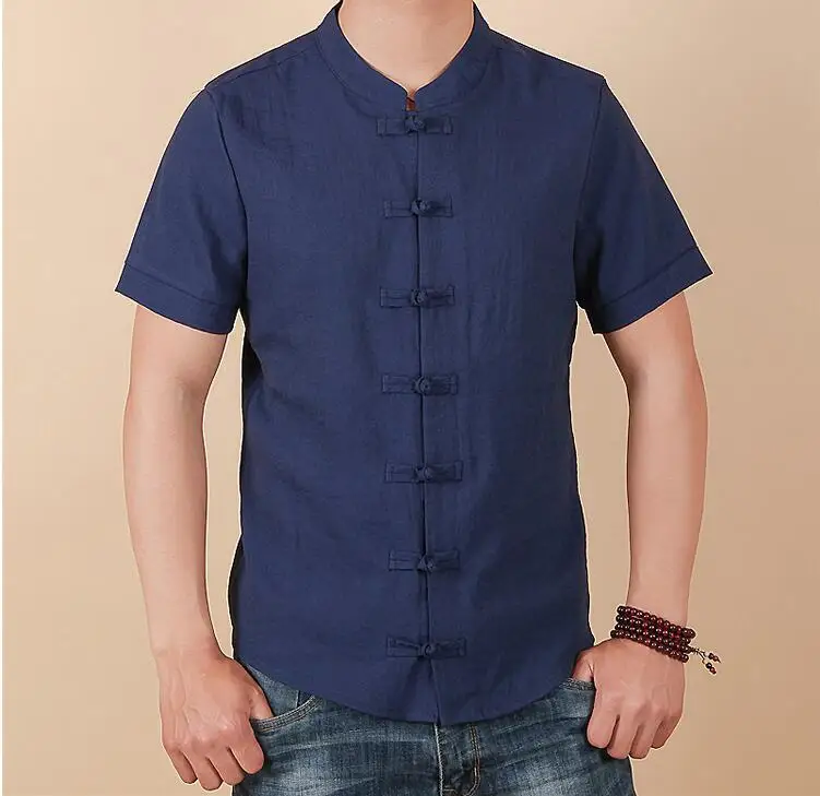 2019 Summer New Men Shirt Fashion Chinese style Linen Slim Fit Casual Short Sleeves Shirt Camisa Social Business Dress Shirts 34