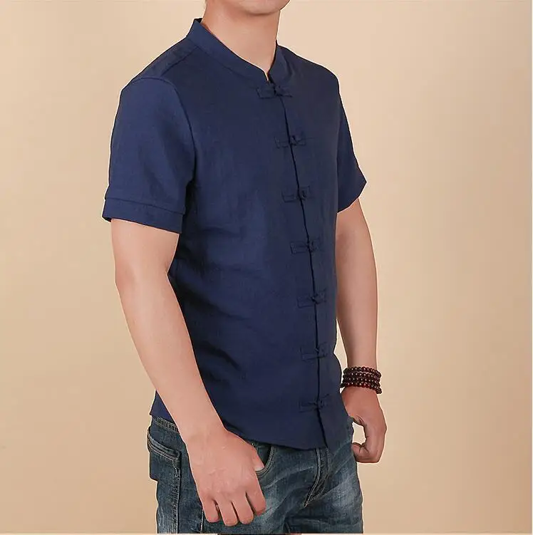 2019 Summer New Men Shirt Fashion Chinese style Linen Slim Fit Casual Short Sleeves Shirt Camisa Social Business Dress Shirts 35