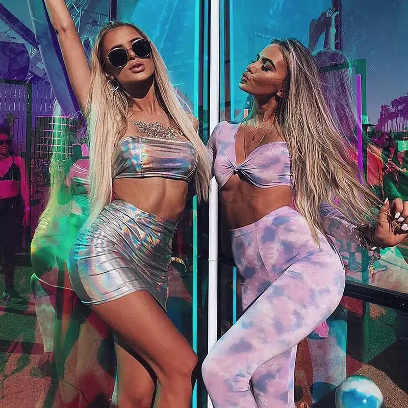 ANJAMANOR Glitter Holographic Sexy Two Piece Set Summer 2019 Woman Club Outfits Crop Top and Skirt Bodycon Short Dress D71-I02 14