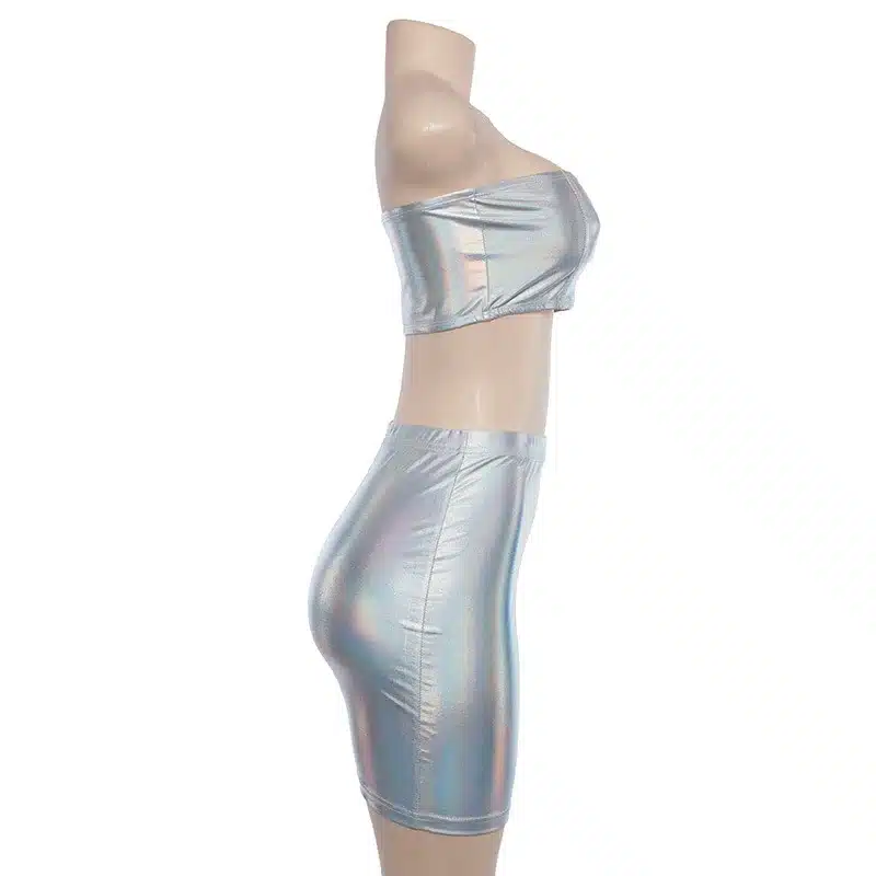 ANJAMANOR Glitter Holographic Sexy Two Piece Set Summer 2019 Woman Club Outfits Crop Top and Skirt Bodycon Short Dress D71-I02 19