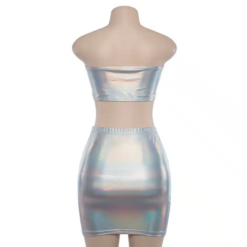 ANJAMANOR Glitter Holographic Sexy Two Piece Set Summer 2019 Woman Club Outfits Crop Top and Skirt Bodycon Short Dress D71-I02 20