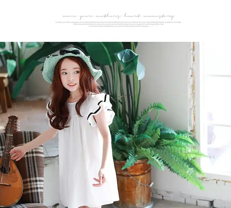 Baby girls dress 2019 Summer White Beach Dress Ruffle Fly Sleeve Dresses For Kids Cute Korean Toddler Teens Children Clothing 14