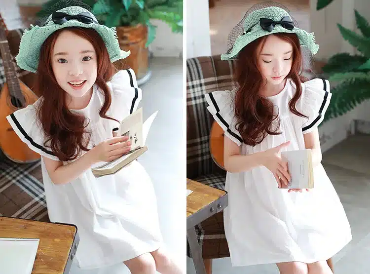 Baby girls dress 2019 Summer White Beach Dress Ruffle Fly Sleeve Dresses For Kids Cute Korean Toddler Teens Children Clothing 16