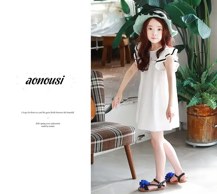 Baby girls dress 2019 Summer White Beach Dress Ruffle Fly Sleeve Dresses For Kids Cute Korean Toddler Teens Children Clothing 21