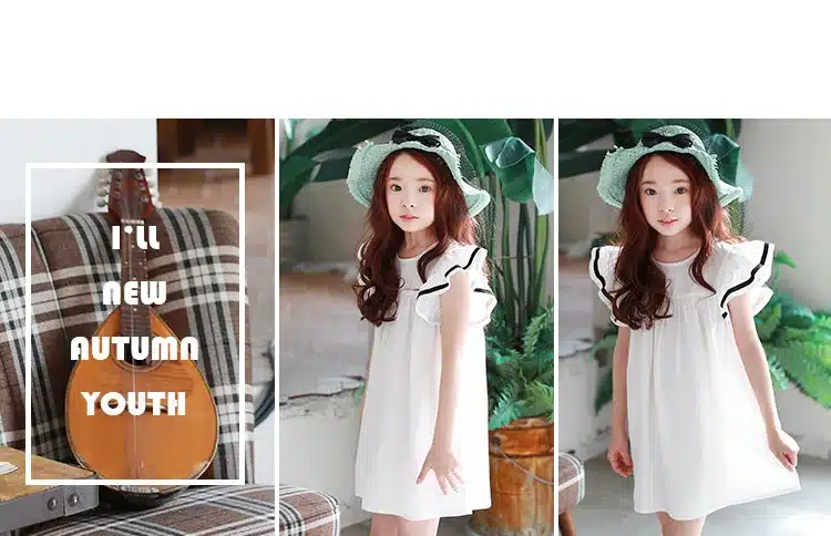 Baby girls dress 2019 Summer White Beach Dress Ruffle Fly Sleeve Dresses For Kids Cute Korean Toddler Teens Children Clothing 25
