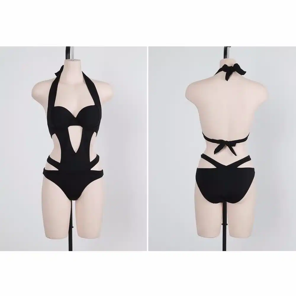 2019 Sexy Black Halter Cut Out Bandage Trikini Swim Bathing Suit Monokini Push Up Brazilian Swimwear Women One Piece Swimsuit 19