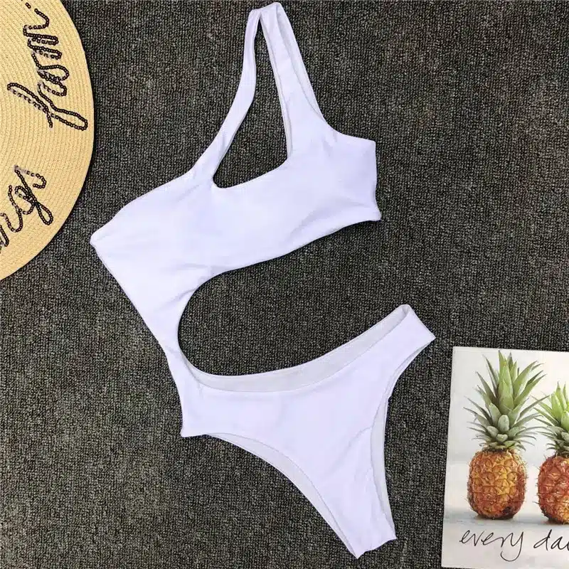 Swimwear Women 2019 New One Piece Solid Swimsuit Sexy High Cut Monokini Hollow Out Biquini One Shoulder Bathing Suit 3479 13
