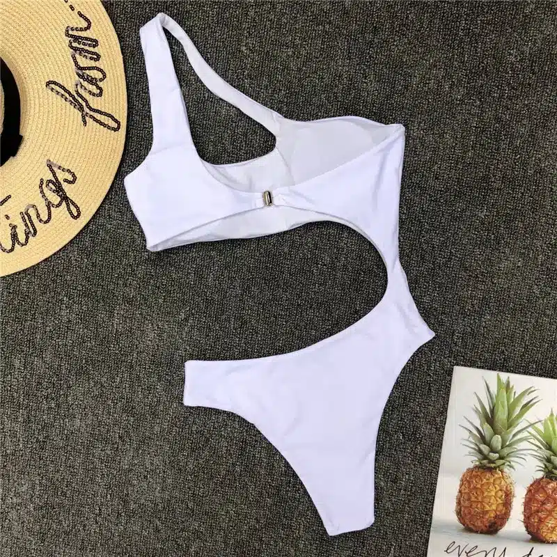 Swimwear Women 2019 New One Piece Solid Swimsuit Sexy High Cut Monokini Hollow Out Biquini One Shoulder Bathing Suit 3479 14