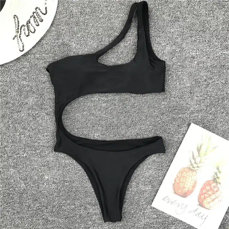 Swimwear Women 2019 New One Piece Solid Swimsuit Sexy High Cut Monokini Hollow Out Biquini One Shoulder Bathing Suit 3479 15