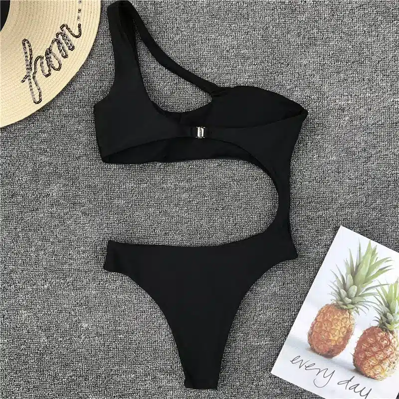 Swimwear Women 2019 New One Piece Solid Swimsuit Sexy High Cut Monokini Hollow Out Biquini One Shoulder Bathing Suit 3479 16