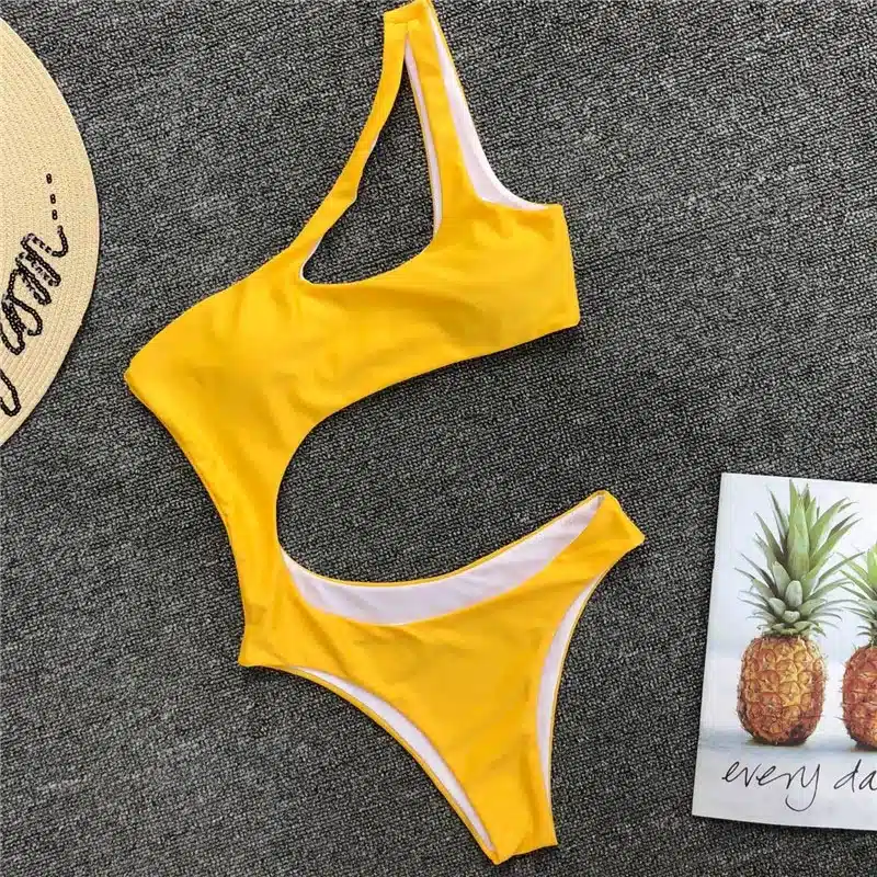 Swimwear Women 2019 New One Piece Solid Swimsuit Sexy High Cut Monokini Hollow Out Biquini One Shoulder Bathing Suit 3479 17