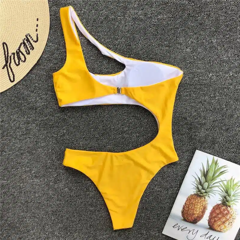Swimwear Women 2019 New One Piece Solid Swimsuit Sexy High Cut Monokini Hollow Out Biquini One Shoulder Bathing Suit 3479 18