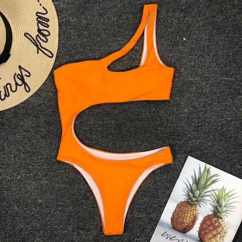 Swimwear Women 2019 New One Piece Solid Swimsuit Sexy High Cut Monokini Hollow Out Biquini One Shoulder Bathing Suit 3479 21
