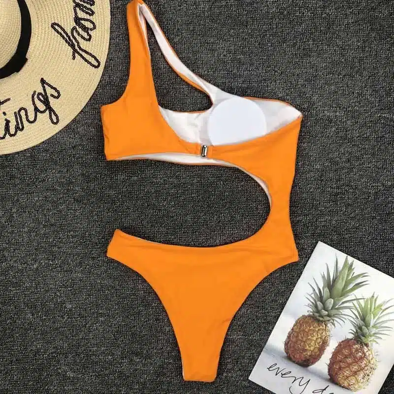 Swimwear Women 2019 New One Piece Solid Swimsuit Sexy High Cut Monokini Hollow Out Biquini One Shoulder Bathing Suit 3479 22