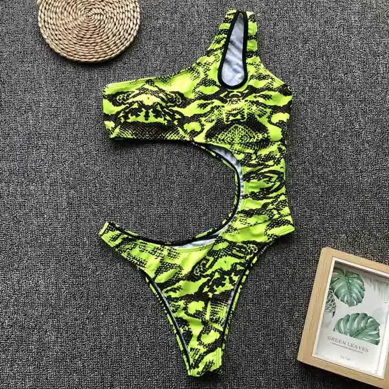 Swimwear Women 2019 New One Piece Solid Swimsuit Sexy High Cut Monokini Hollow Out Biquini One Shoulder Bathing Suit 3479 29