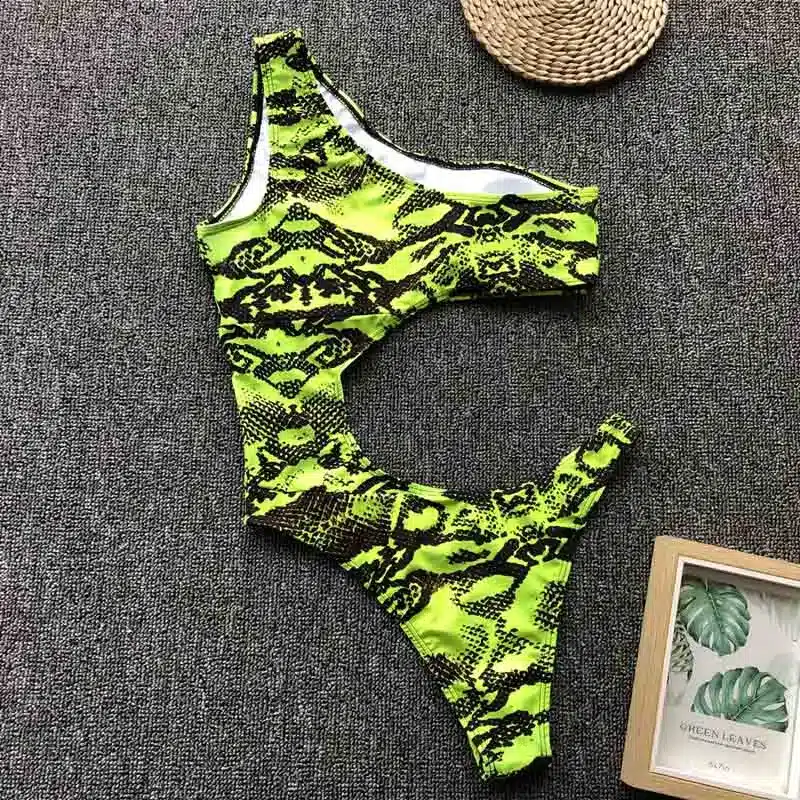 Swimwear Women 2019 New One Piece Solid Swimsuit Sexy High Cut Monokini Hollow Out Biquini One Shoulder Bathing Suit 3479 30