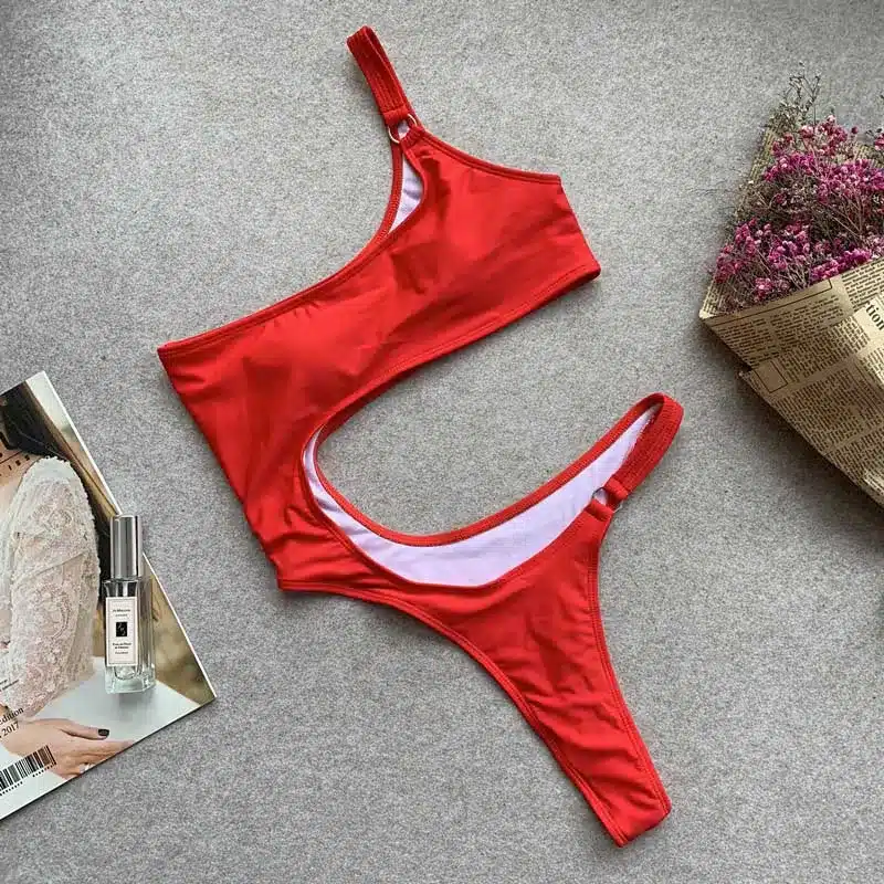 Swimwear Women 2019 New One Piece Solid Swimsuit Sexy High Cut Monokini Hollow Out Biquini One Shoulder Bathing Suit 3479 36