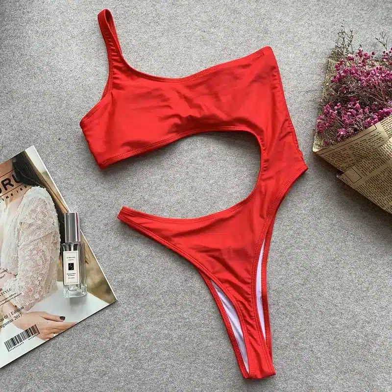 Swimwear Women 2019 New One Piece Solid Swimsuit Sexy High Cut Monokini Hollow Out Biquini One Shoulder Bathing Suit 3479 37