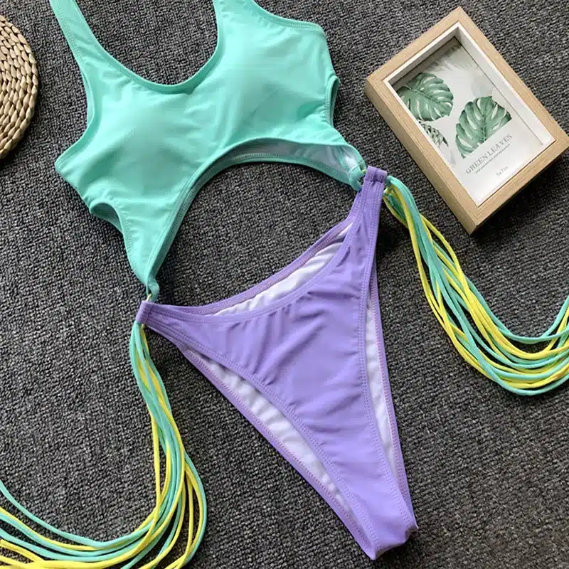 Swimsuit 2019 One Piece Swimsuit Patchwork Swimwear Women One Piece Tassel Monokini Piecework Women's Swimming Suit Bathing Suit 27