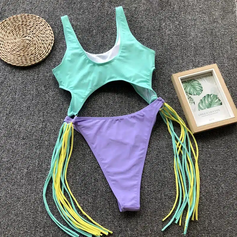 Swimsuit 2019 One Piece Swimsuit Patchwork Swimwear Women One Piece Tassel Monokini Piecework Women's Swimming Suit Bathing Suit 29