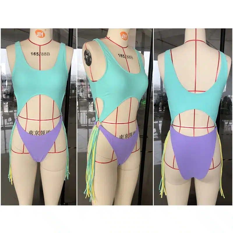 Swimsuit 2019 One Piece Swimsuit Patchwork Swimwear Women One Piece Tassel Monokini Piecework Women's Swimming Suit Bathing Suit 30