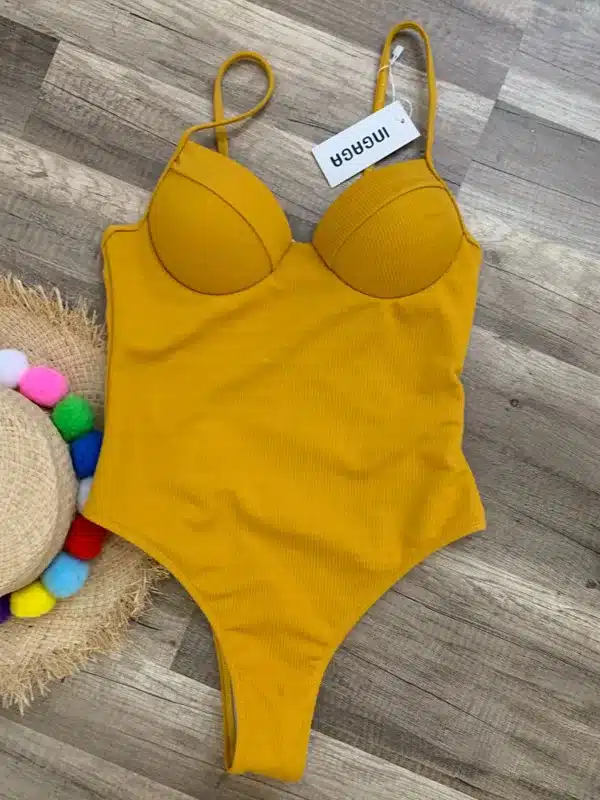 INGAGA New 2019 Sexy One Piece Swimsuit Push Up Swimwear Women High Cut Swimsuits Solid Strap Bathing Suit Beachwear 25