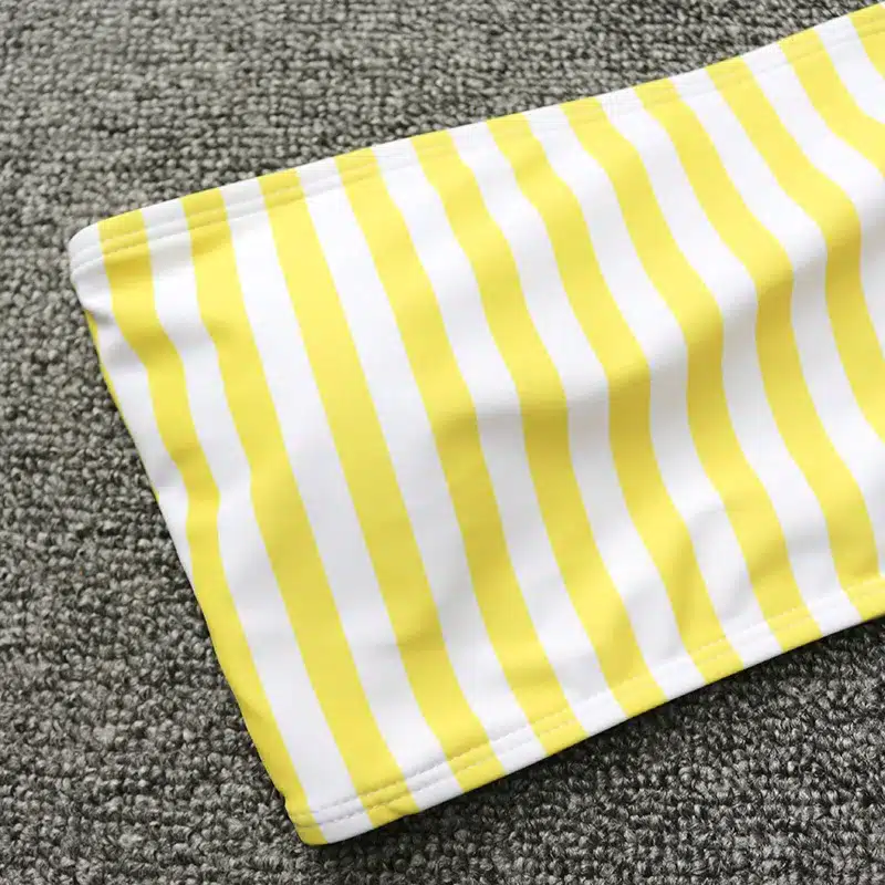 PLAVKY 2019 Retro Sexy Yellow Striped Strapless Bandeau Biquini Cut High Waist Swim Bathing Suit Swimsuit Swimwear Women Bikini 19