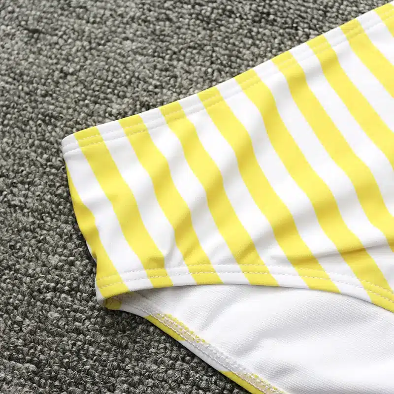 PLAVKY 2019 Retro Sexy Yellow Striped Strapless Bandeau Biquini Cut High Waist Swim Bathing Suit Swimsuit Swimwear Women Bikini 21
