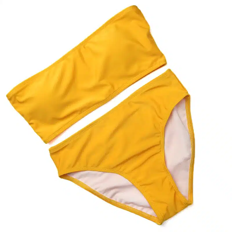 PLAVKY 2019 Retro Sexy Yellow Striped Strapless Bandeau Biquini Cut High Waist Swim Bathing Suit Swimsuit Swimwear Women Bikini 30