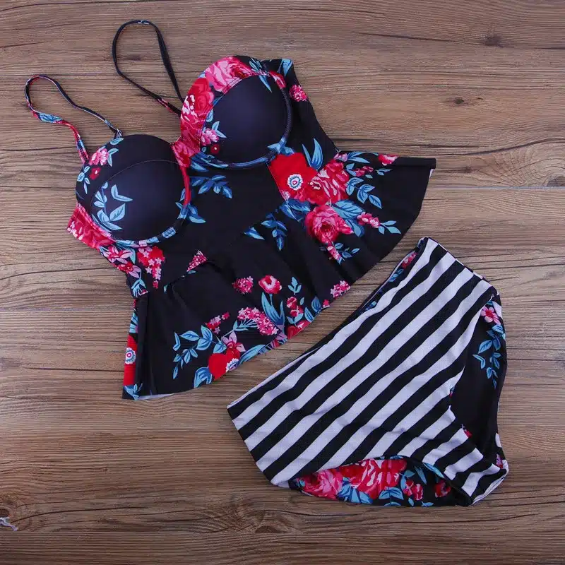 2019 Sexy Bikini Swimwear Women Push Up Swimsuit Stripe High Waisted Bathing Suit Floral Biquini Two Piece Tankini Set Plus Size 23