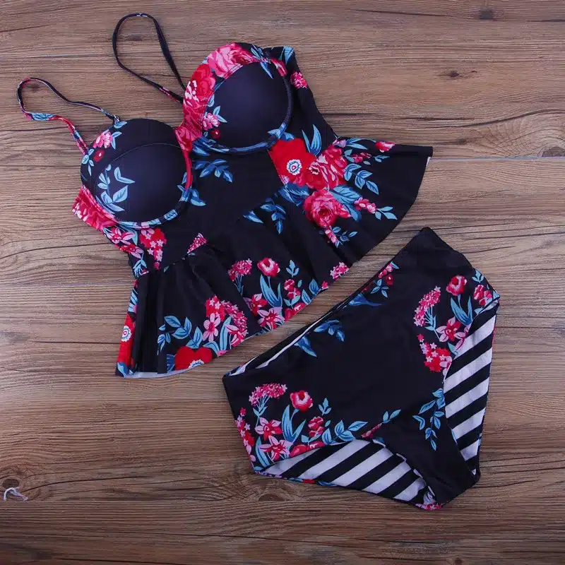 2019 Sexy Bikini Swimwear Women Push Up Swimsuit Stripe High Waisted Bathing Suit Floral Biquini Two Piece Tankini Set Plus Size 24