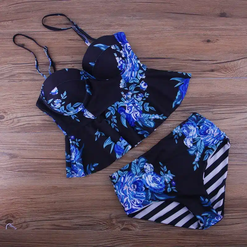 2019 Sexy Bikini Swimwear Women Push Up Swimsuit Stripe High Waisted Bathing Suit Floral Biquini Two Piece Tankini Set Plus Size 25