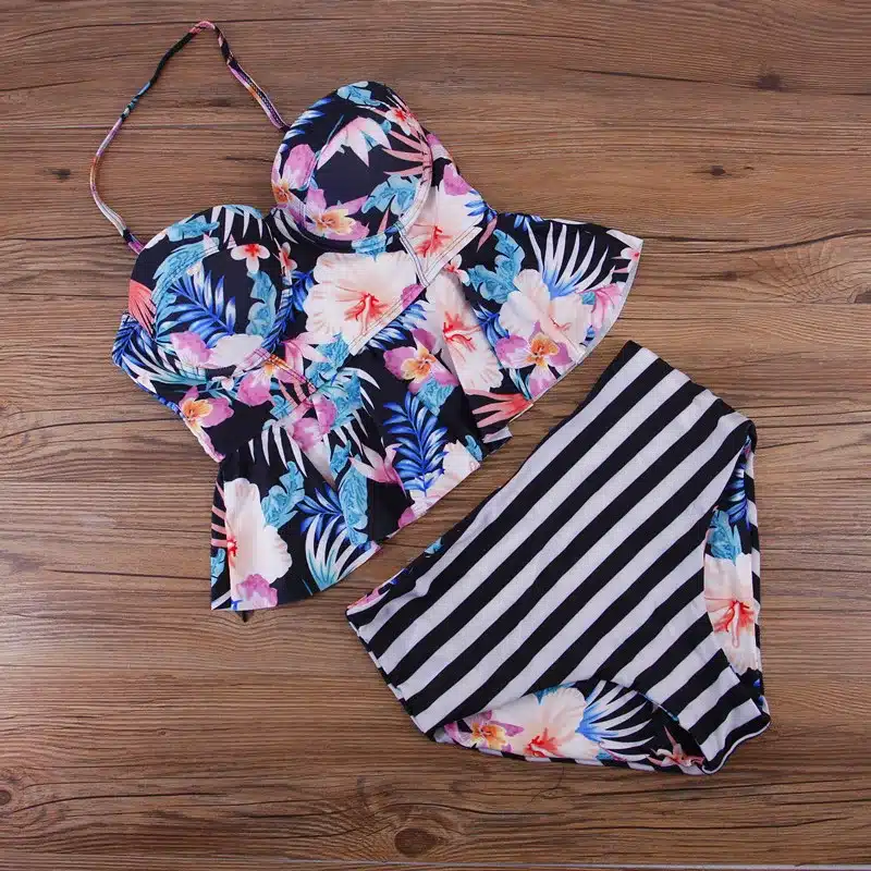 2019 Sexy Bikini Swimwear Women Push Up Swimsuit Stripe High Waisted Bathing Suit Floral Biquini Two Piece Tankini Set Plus Size 28