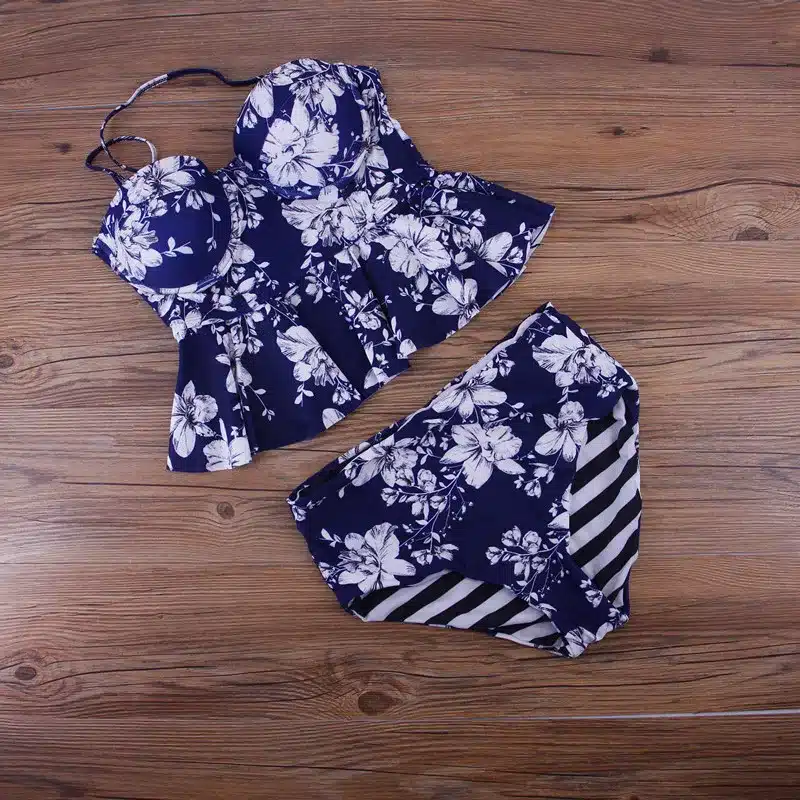 2019 Sexy Bikini Swimwear Women Push Up Swimsuit Stripe High Waisted Bathing Suit Floral Biquini Two Piece Tankini Set Plus Size 29