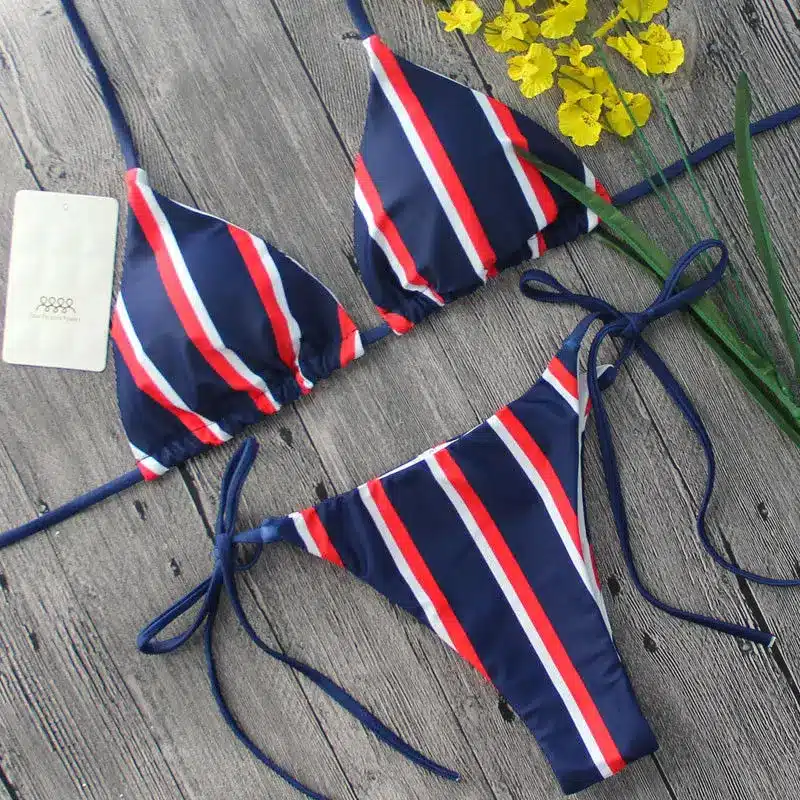 Hirigin Striped Women Swimsuits Women Bandage Push Up Paded Imbottito Reggiseno Bikini Set Hot Bathing Suit Beach Swimwear 7