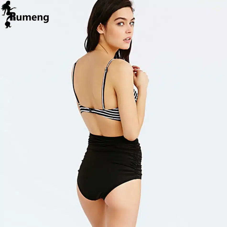 RUMENG Bikini Set Bandeau Black Bikinis Push up Swimsuit High Waist Plus Size Swimwear Women Suits Biquini 2019 New bikini 3
