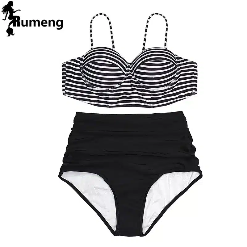 RUMENG Bikini Set Bandeau Black Bikinis Push up Swimsuit High Waist Plus Size Swimwear Women Suits Biquini 2019 New bikini 8