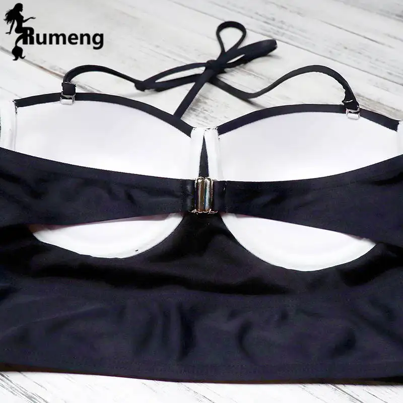 RUMENG Bikini Set Bandeau Black Bikinis Push up Swimsuit High Waist Plus Size Swimwear Women Suits Biquini 2019 New bikini 16