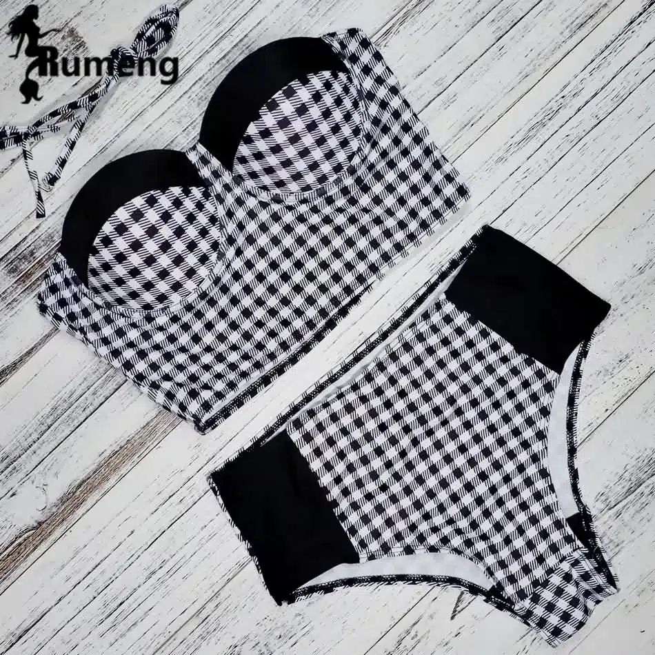 RUMENG Bikini Set Bandeau Black Bikinis Push up Swimsuit High Waist Plus Size Swimwear Women Suits Biquini 2019 New bikini 17