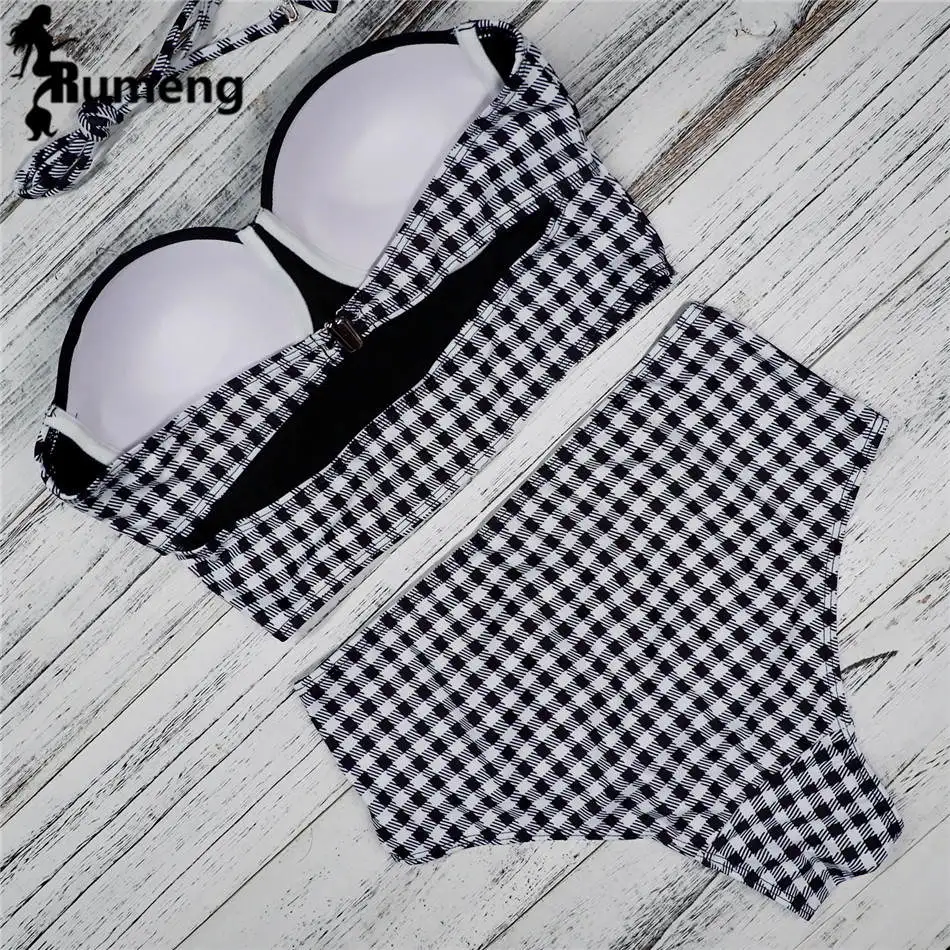 RUMENG Bikini Set Bandeau Black Bikinis Push up Swimsuit High Waist Plus Size Swimwear Women Suits Biquini 2019 New bikini 18