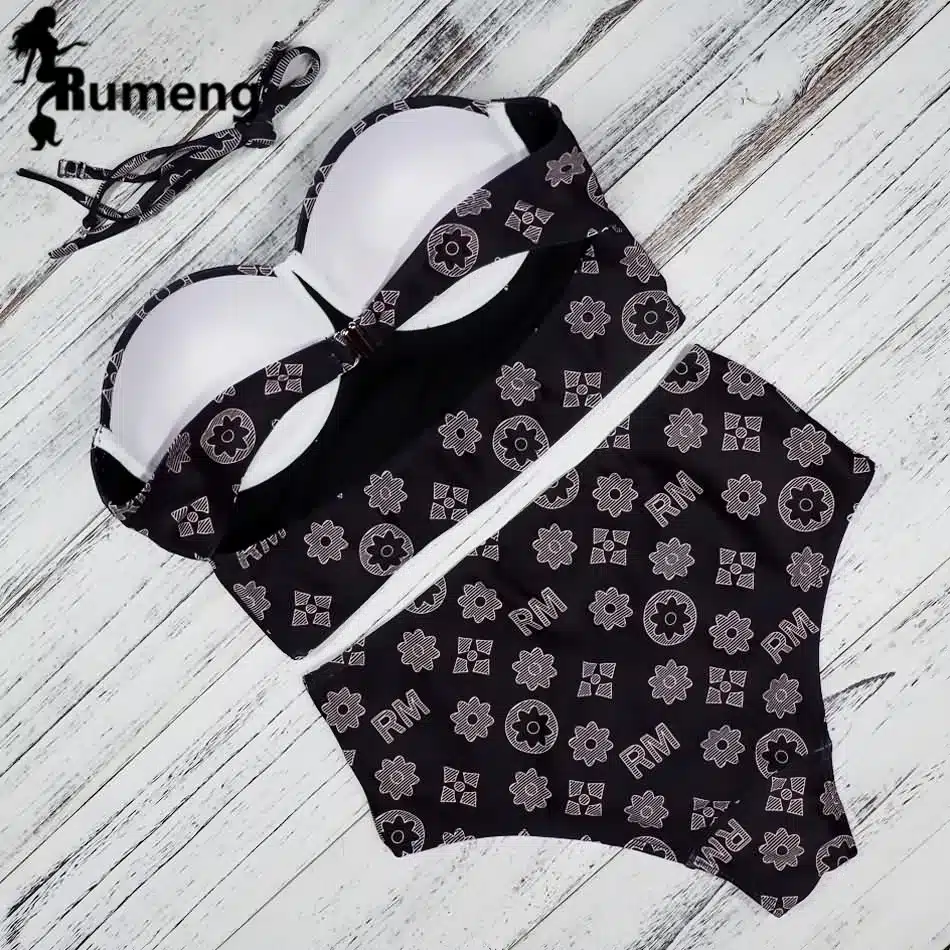 RUMENG Bikini Set Bandeau Black Bikinis Push up Swimsuit High Waist Plus Size Swimwear Women Suits Biquini 2019 New bikini 20