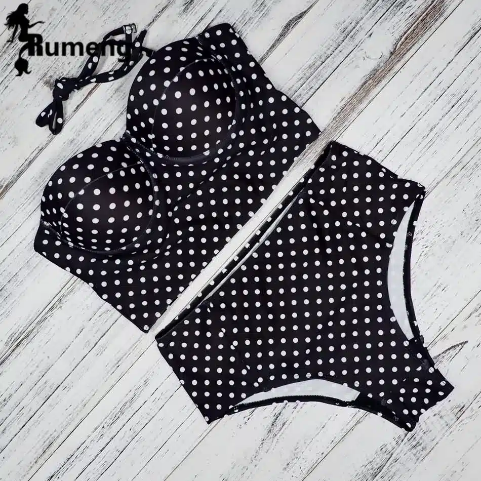 RUMENG Bikini Set Bandeau Black Bikinis Push up Swimsuit High Waist Plus Size Swimwear Women Suits Biquini 2019 New bikini 21