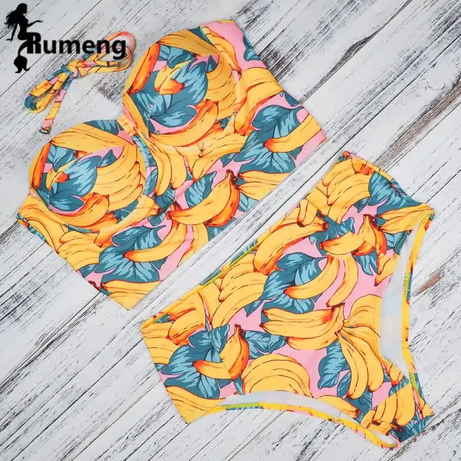 RUMENG Bikini Set Bandeau Black Bikinis Push up Swimsuit High Waist Plus Size Swimwear Women Suits Biquini 2019 New bikini 25