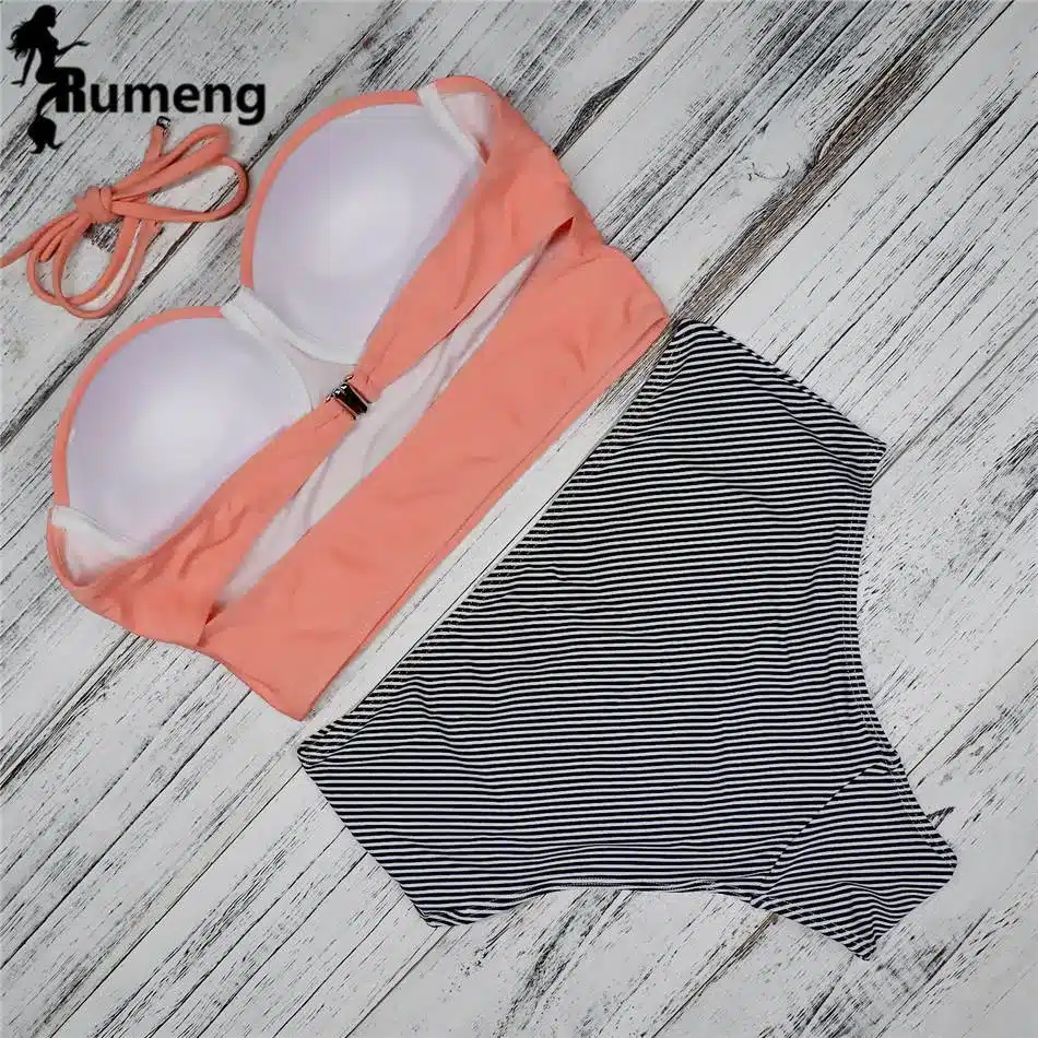 RUMENG Bikini Set Bandeau Black Bikinis Push up Swimsuit High Waist Plus Size Swimwear Women Suits Biquini 2019 New bikini 28