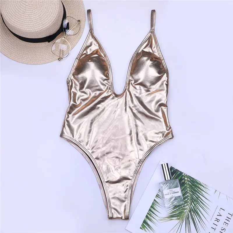 NIDALEE Deep V Women Swimwear One Piece Swimsuit Monokini Backlace Push Up Bikini Beachwear Bathing Suit Female Bronzing B 27