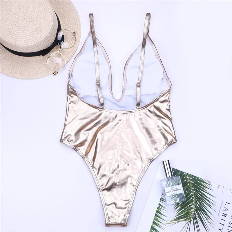 NIDALEE Deep V Women Swimwear One Piece Swimsuit Monokini Backlace Push Up Bikini Beachwear Bathing Suit Female Bronzing B 33
