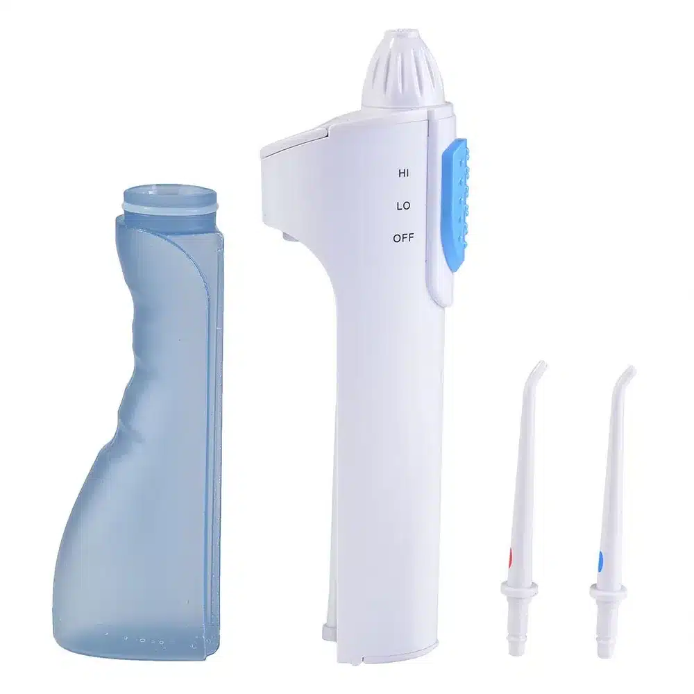 AZDENT Hot 2 Modes Portable Oral Irrigator Water Dental Flosser Travel Jet Pick Teeth Cleaning Battery Operated with 2 Jet Tips 14