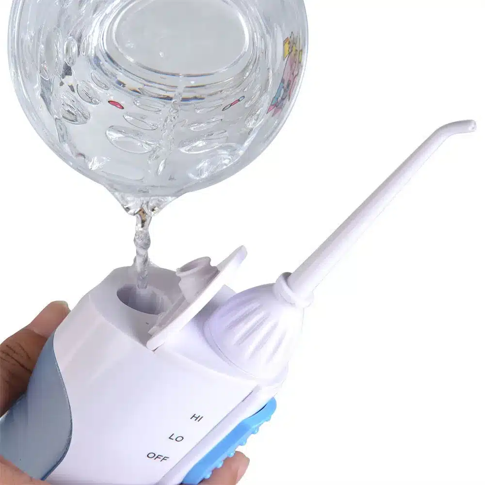 AZDENT Hot 2 Modes Portable Oral Irrigator Water Dental Flosser Travel Jet Pick Teeth Cleaning Battery Operated with 2 Jet Tips 15